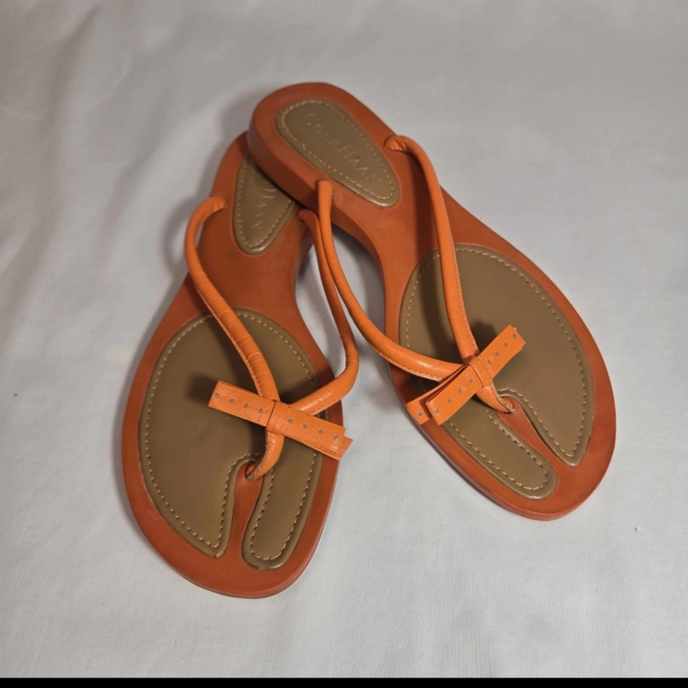 Cole Haan Slip-on Thong Flip Flop With Tiny Bow Sandal Color Orange Size 7.5